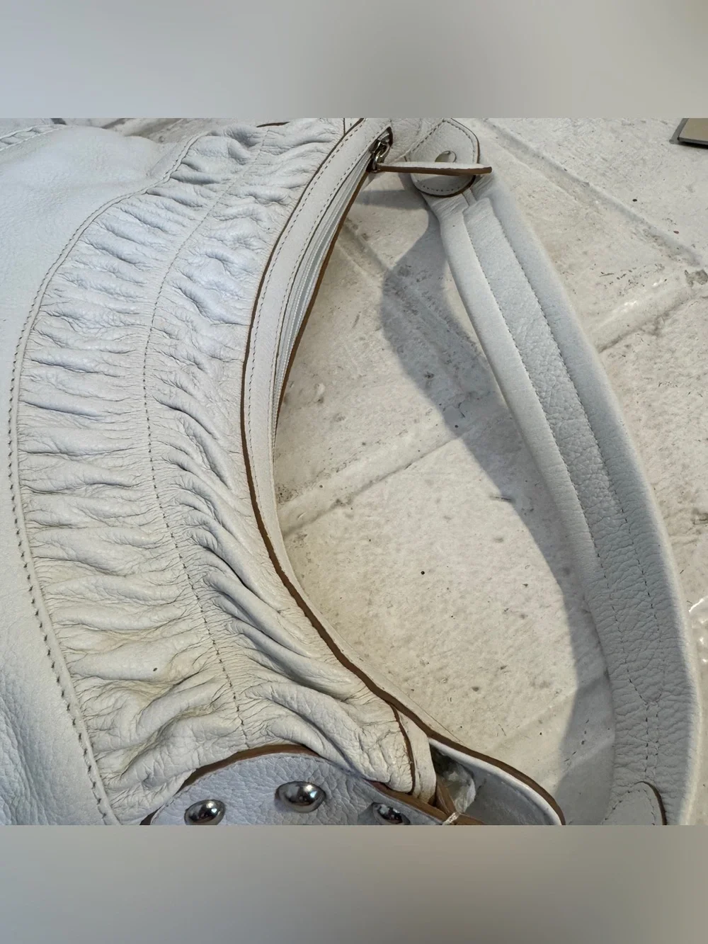 Wilsons Leather White Ruched Leather Hobo Shoulder Bag | Y2K Boho